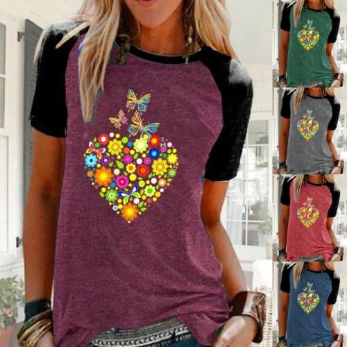 Summer Fashion Women Clothing Butterfly Printed Tops & T-Shirts Short Sleeve O-neck Casual Blouse