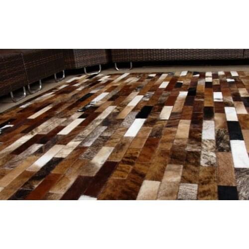 Fashionable art carpet 100% natural genuine cowhide leather hair on leather rug