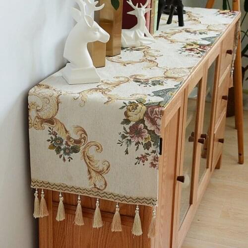 Chenille Table Flag Rectangular Embroidery with Tassel Tablecloth 3 Styles Desktop Decoration