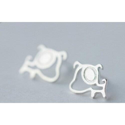 Real 925 Sterling Silver Cute Tiny Hollow Dog Stud Earrings For Daughter Girl Kids Fashion Women Jewelry Bijoux Pendientes ES091