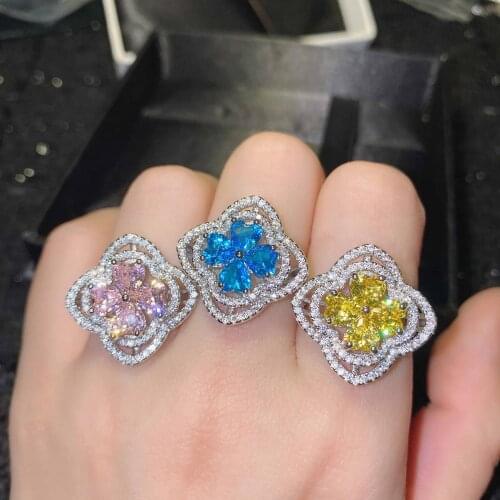 QTT New Trendy Female 925 Sterling Silver Ring Flower Design Dazzling CZ Rings for Women Luxury Wedding Engagement Party Jewelry