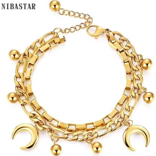 New Arrival Sun Moon Cute Charm Double Bracelets Stainless Steel Adjustable Chain Jewelry Bracelet For Women