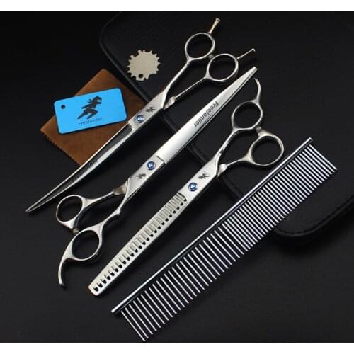 4PCS/SET Pet Grooming Scissors Set Straight Curved Dog Cat Cutting Thinning Shears Kit Tesoura Para Hair Shears dog clippers