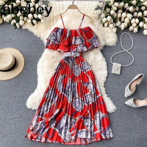 Women Off Shoulder Strap Dress Elastic Ruched Short Sleeve A-line Dresses Summer Bohemian Print Beach Long Sundress