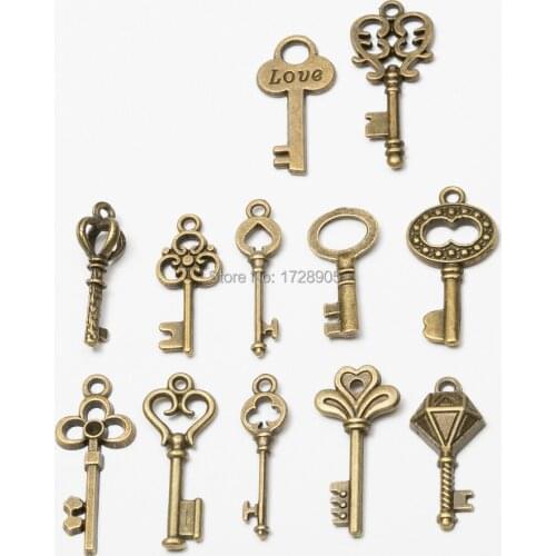 Charms for Jewelry making Key Charms Pendant 10pcs Key Charms Heart Key Charms Bronze Charms Metal Charms for Bracelets