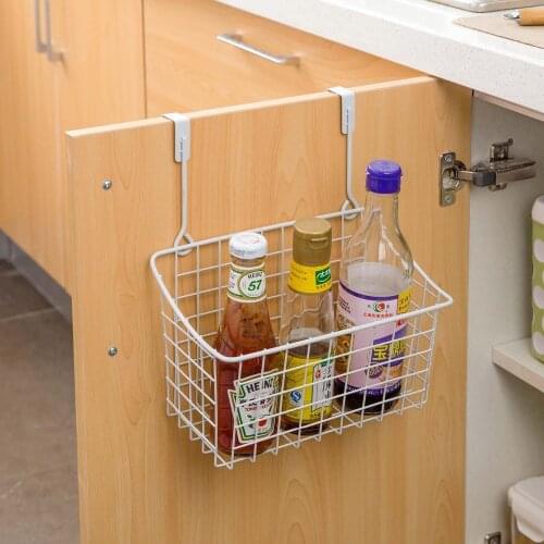 Hanging iron storage basket kitchen cabinet door back hanging basket seasoning bottle storage rack bathroom cabinet rack