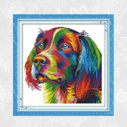 Rainbow Dog Counted Aida Fabric Cross Stitch 11CT and 14CT DIY Embroidery Thread Sets Home Decor Needlework Cross Stitch Kits