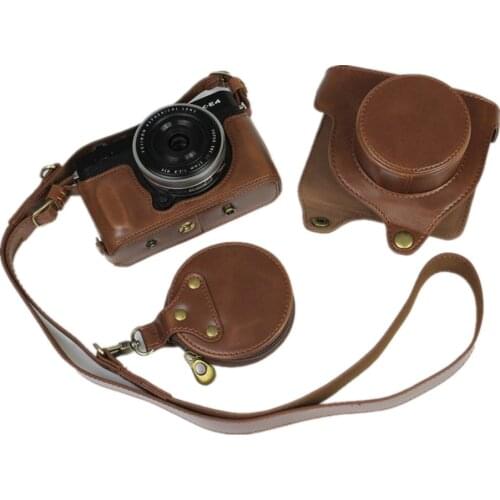 Luxury PU Leather Camera Case Bag For Fujifilm Fuji X-E4 XE4 27mm fm 2.8 Lens Cover Battery Opening With Shoulder Strap