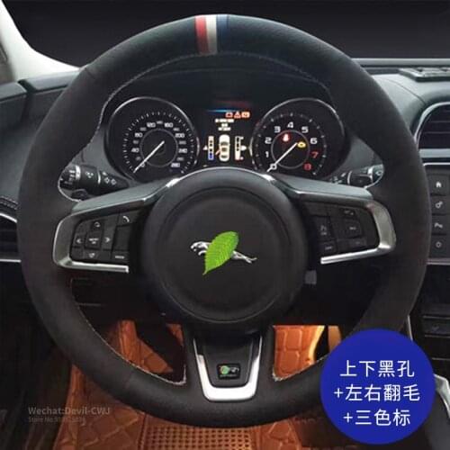 Hand-Stitch Steering Wheel Cover For JAGUAR XF XJL XE F-PACE F-TYPE Black Suede Leather Hand Grip Auto interior accessorie