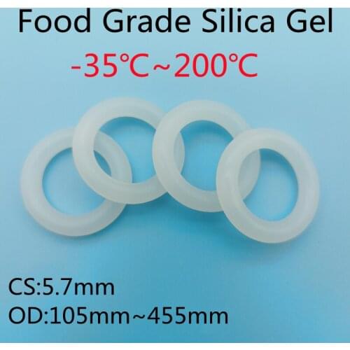 10pcs VMQ O Ring Seal Gasket Thickness CS5.7 OD105~455mm Silicone Rubber Insulated Waterproof Washer Round Shape White Nontoxic