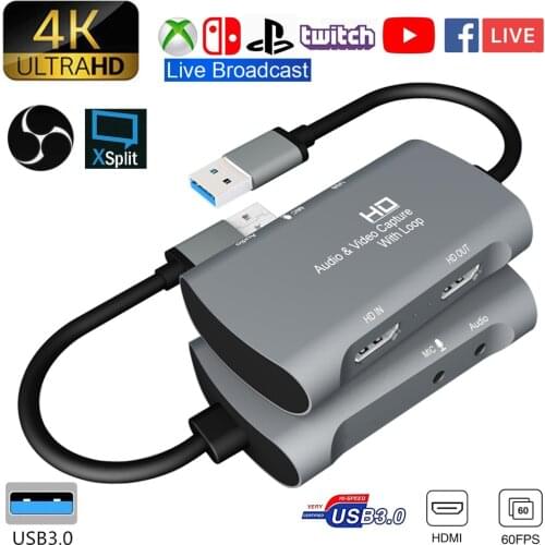 USB3.0 to Dual HDMI Video Capture Card 4K 1080P 60FPS PS4 XBOX Game Video Audio Live Youtube Facebook Broadcast Streamer