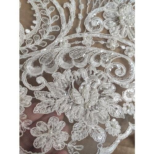 Beading Lace Trim Ivory Lace 43CM Narrow Lace Trimming Lace with Beads Sequins Sell For 1Yard