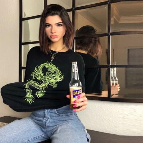 Dragon print Vintage summer new casual fashion punk large size hip hop women short sleeve top tees loose goth streetwear T-shirt