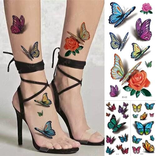 Waterproof Temporary Tattoo Stickers Butterfly Flowers Wrist and Ankle Lovely Flash Body Art Female Tatoo Stickr