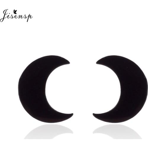 Jisensp Trendy Style Stainless Steel Black Earrings Lovely Crescent Stud Earrings for Women Geometrical Moon Earrings Jewelry