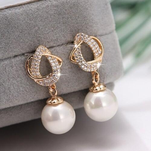 DE295 Fashion Smart Delicacy Street Snap Copper Zircon Pearl Earrings GIRLS Gift Party Banquet WOMENS Jewelry Earrings