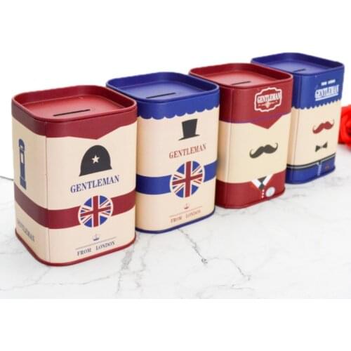 1pc Cartoon Korean Square Metal Tinplate Piggy Bank British Lunfeng Piggy Bank Children Piggy Bank Storage Tank Money Safe 2021