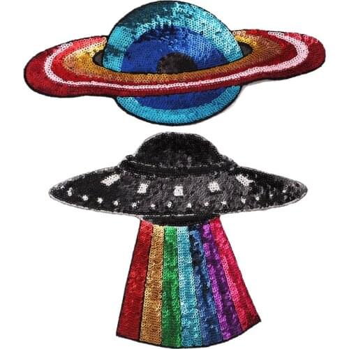 1Pcs Space Fashion Sequins Patches For Clothing Jeans Bag Iron On Patch Embroidered Appliques DIY Sewing Clothes Patch LSHB884