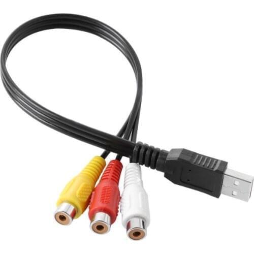 1pcs USB Male Plug To 3 RCA Female Adapter Audio Converter Video AV A/V Cable USB to RCA Cable for HDTV TV Television Wire Cord