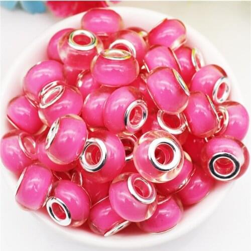 10 Pcs Color Clear Resin Big Hole Round Beads Charms Fit Pandora Bracelet Bangle Women Key Chain Cord DIY for Jewelry Making Kit