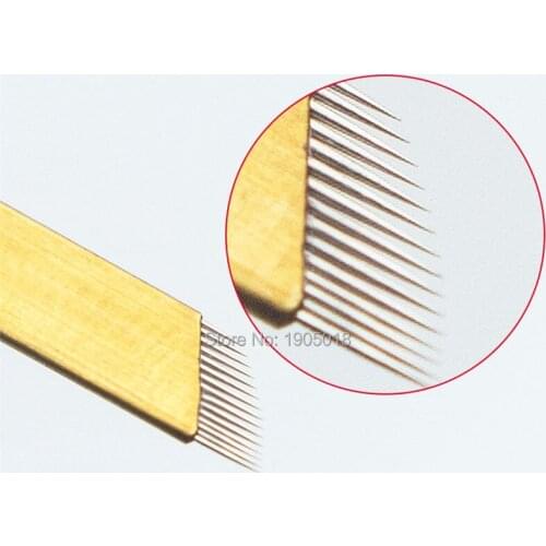 10 board Golden 15pin floating eyebrows needle permanent Stainless steel Elasticity tattoo eyebrown needle Tattoo Manual needle