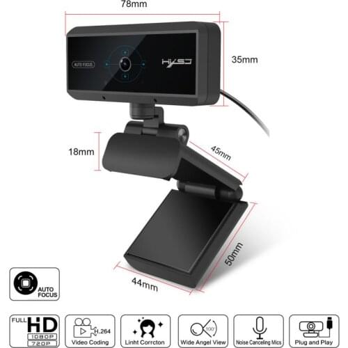 1080p Full HD Computer Camera 5 Million Autofocus Black Webcam 6-Layer Glass Coated Lens Built-In Microphone Adjustable Webcam