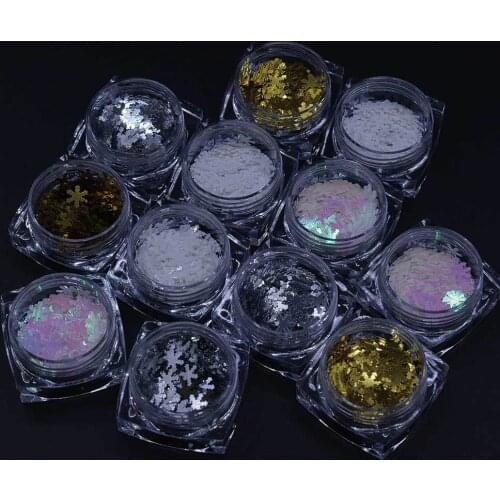 12Pcs/Set Nail Art Snowflakes Sequins Gold Silver White AB 4 Colors Nail Art Decals Manicure Polish Flakes For Acrylic Nails
