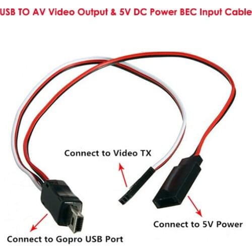 2pcs USB TO AV Video Output & 5V DC Power BEC Input Cable For FPV Gopro Hero 3