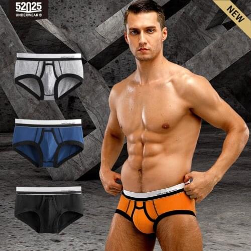 52025 Men Underwear Briefs 3-Pack Cotton Modal Breathable Fashion Underpants Men Sexy Underwear with Fly Men Briefs Men Slips