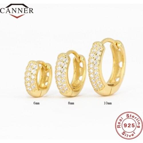 CANNER 6/8/10mm 925 Sterling Silver Classic Hoop Earrings for Women Huggie Round Piercing Earring Jewelry Pendientes Brincos