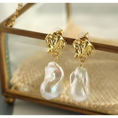 Noble jewelry AAA Perfect Baroque Pearl Earrings geometric retro
