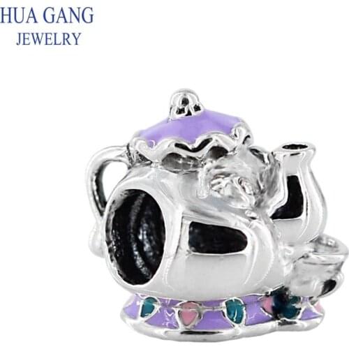 100% 925 Sterling Silver Mrs. Potts and Aceh Teapot Beads Free Shipping fits pandora Original Bracelet DIY