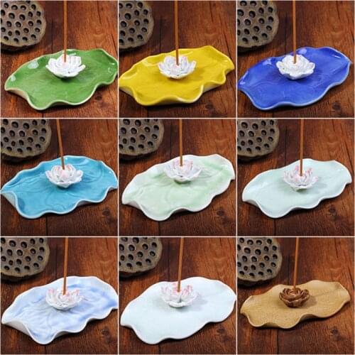 Ceramic Lotus Icense Holder Tibetan Incense Censer Aroma Sticks Disc Aromatherapy Bunrer Handmade Crafts Home Decor