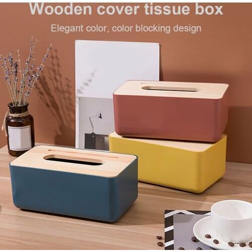 Tissue Box Holder Household Wooden Cover Paper Container Napkin Storage Case for Living Room, Darkadine