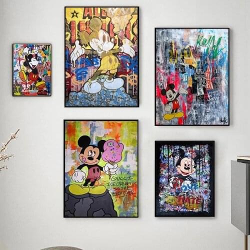 Disney Mickey and Minnie Mouse Canvas Painting Graffiti Prints and Posters Wall Art Pictures for Kids Room Home Decoration