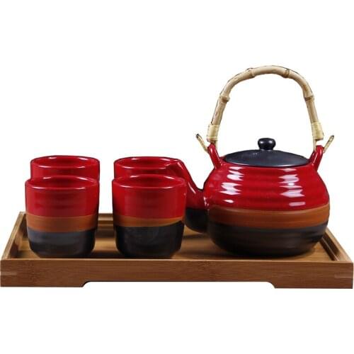 Japanese style ceramic kung fu tea sets wedding supplies cup teapot tray Chinese traditional red teapot suit newlywed gift