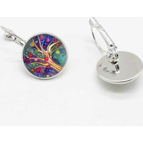 Classic oil painting tree of life earrings crystal glass earrings ladies jewelry accessories