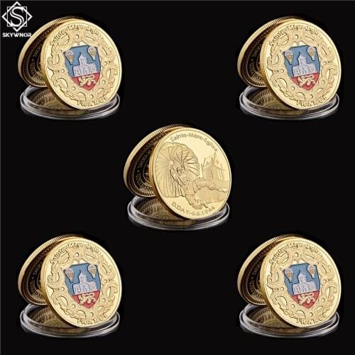 5PCS WWII France Military Parachute Soldier Gold Challenge Coin Collection