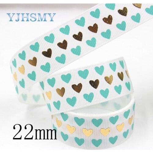 YJHSMY G-18522-236 10 yards 22 mm Hot gold heart ribbons thermal transfer lattice wedding accessories DIY handmade materials