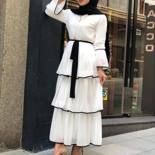 Mandylandy Women Muslim Abaya Dress Arabic Ruffles Fashion Full Sleeve Casual Ladies Islamic Long Maxi Dresses
