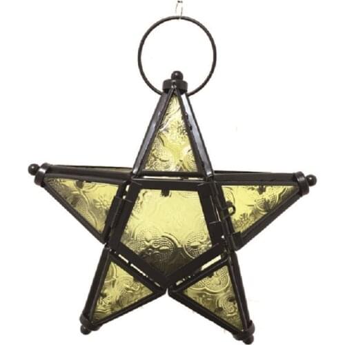 Metal Star Glass Lantern Hanging Candle Holder for Decorative Wedding Party Home Decoration Birthday Party