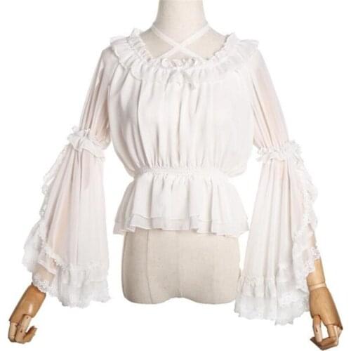 Sweet Summer lolita Sheer Blouse Flare Sleeve Lolita Top Alice Girl shirt B306