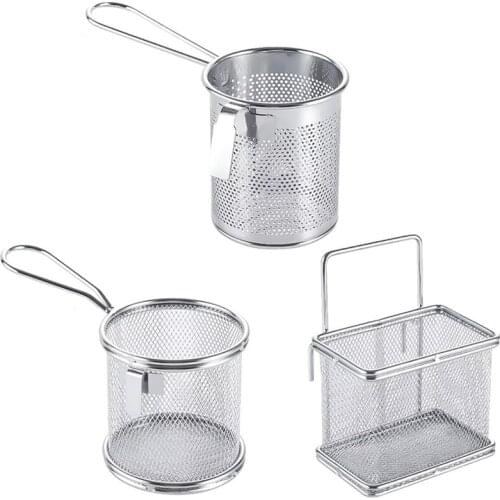 Mini French Fries Basket Portable Stainless Steel Chips Frying Basket Strainer Fryer Cooking Basket Colander Kitchen Tool