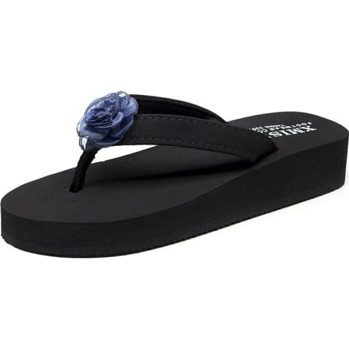 Fashion Flower Flip Flops Wedge Slippers 2020 New Women Summer Beach Platform Handmade Low Heel Slide