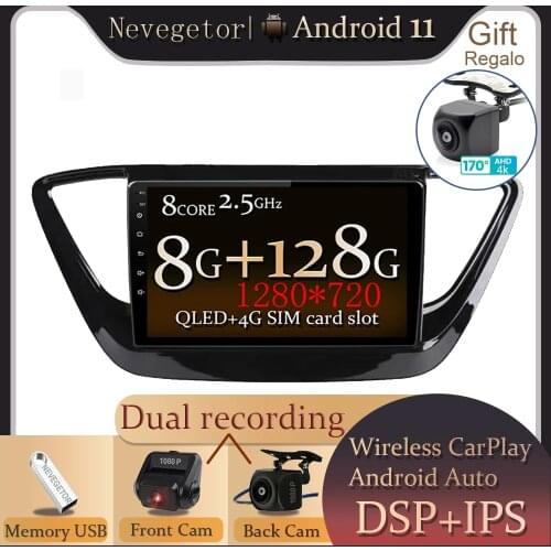 9'' Android 11 Car Stereo Multimedia Player For Hyundai Solaris 2 Verna 2017 2018 GPS Navigation Player 2DIN 2G RAM