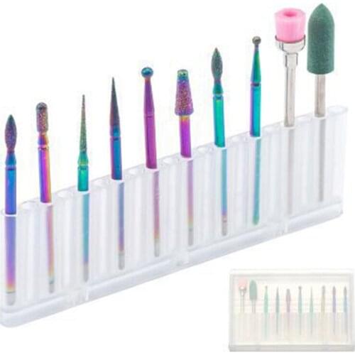 10pcs/set Rainbow Color Safety Nail Drill Bits File Grinding Head Set Manicure Pedicure Nail Art Tool Kit With Box Fast Shipping