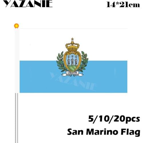 YAZANIE 14*21cm 5/10/20pcs San Marino National Flag Wave Handing Flag Quality Polyester National Flag with Pole Free Shipping