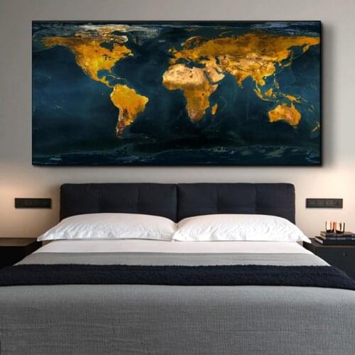 Wall Paintings Posters and Prints Wall Art Canvas Painting Golden World Map Pictures for Living Room Cuadros Home Decor No Frame