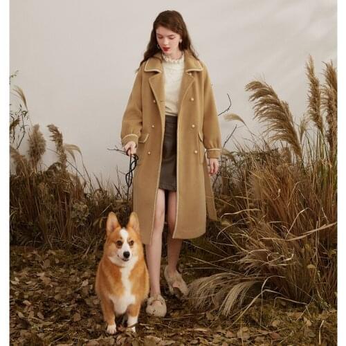 Fall in Love with Blue New Womens Clothing in Winter 2021 Small Fragrant Ribbon Single Breasted Lantern Sleeve Long Coat