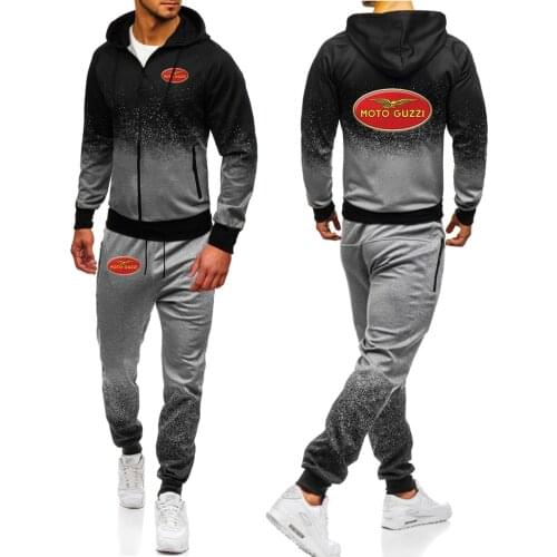 Spring Autumn 2021 New Mens Moto Guzzi Logo Set Harajuku Zipper Jackets Sport Suits Male Gradient Hoodies Casual Sweatpant Set